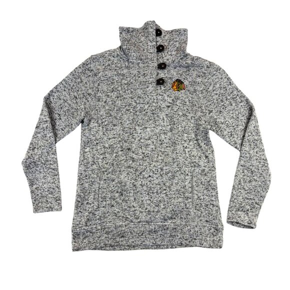 NHL Women's Chicago Blackhawks Button Turtle Neck Sweater in Heather Gray Size M - Picture 1 of 9